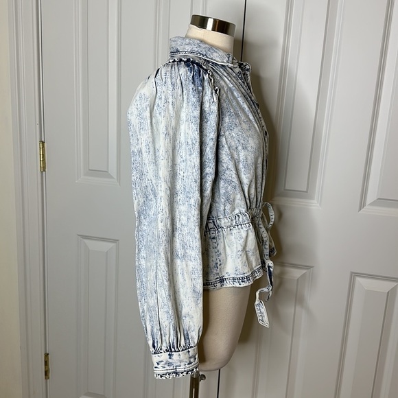 Free People Denim Top Balloon Sleeve Tie Waist SzXS - Picture 5 of 8